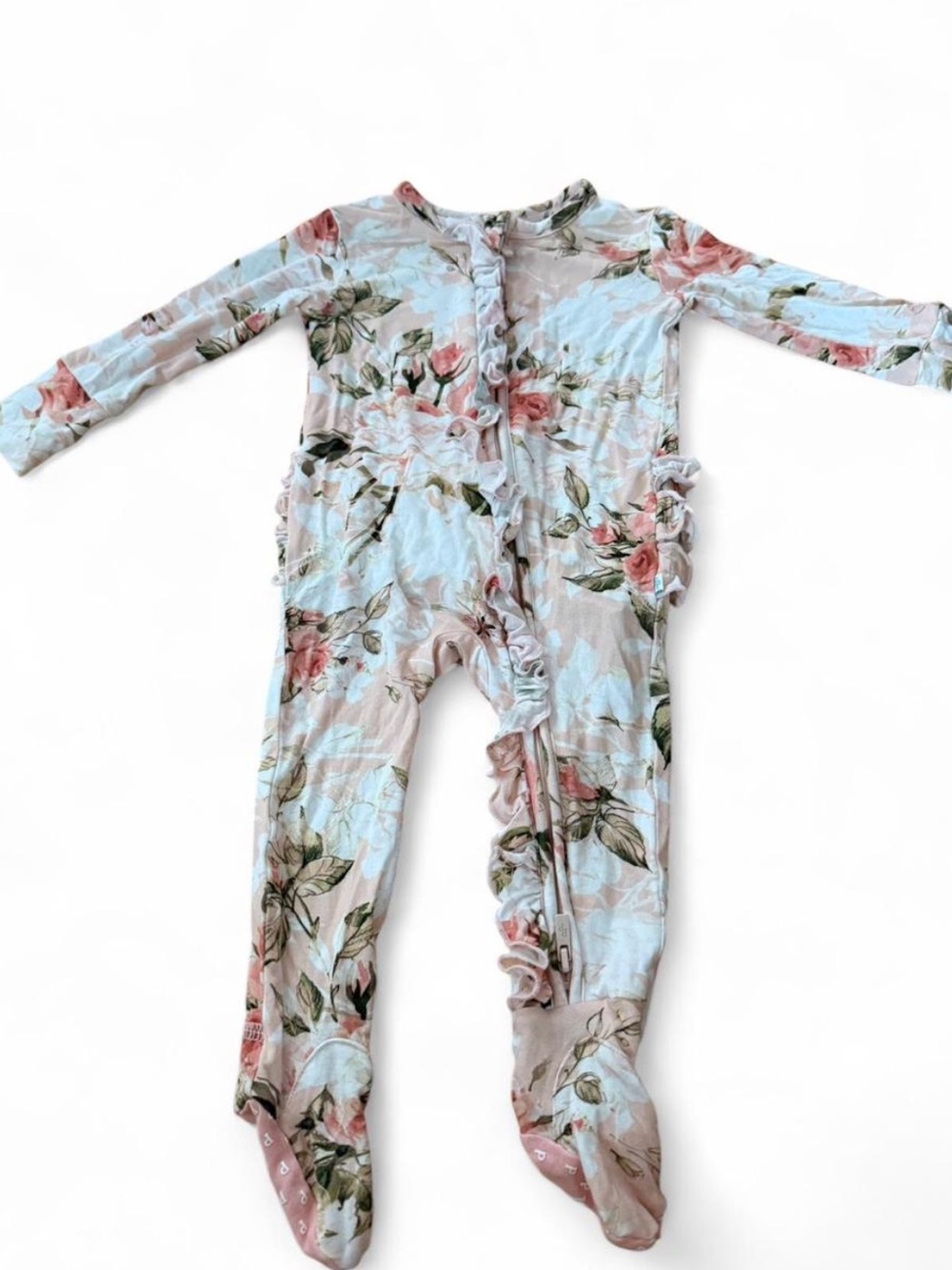 Posh Peanut Floral Ruffle One-Piece in Pink and Green